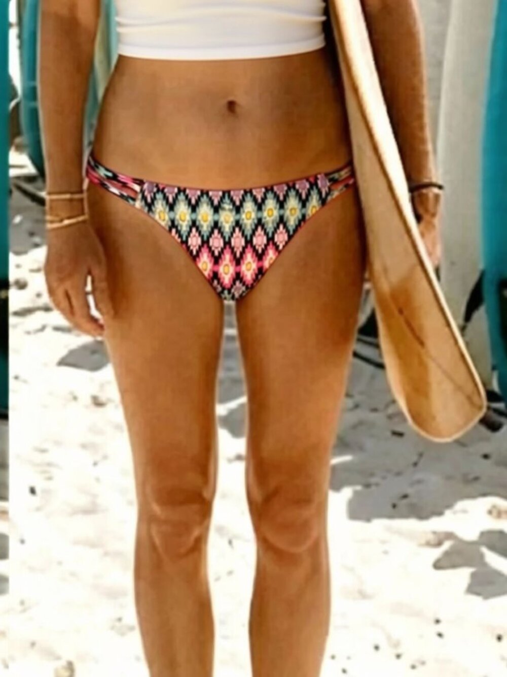 Victoria's Secret Aqua, Pink & Black Patterned Bikini Bottom  Size M